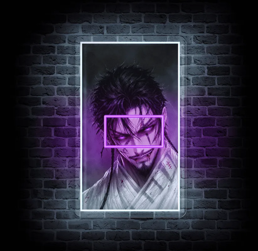 Neon LED z mrocznym samurajem w stylu anime
